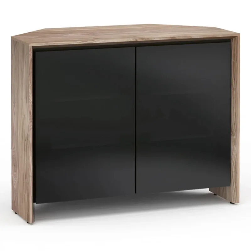 Salamander Designs Chameleon Collection Barcelona 323 Twin Corner AV Cabinet (Natural Walnut with Black Glass Doors)