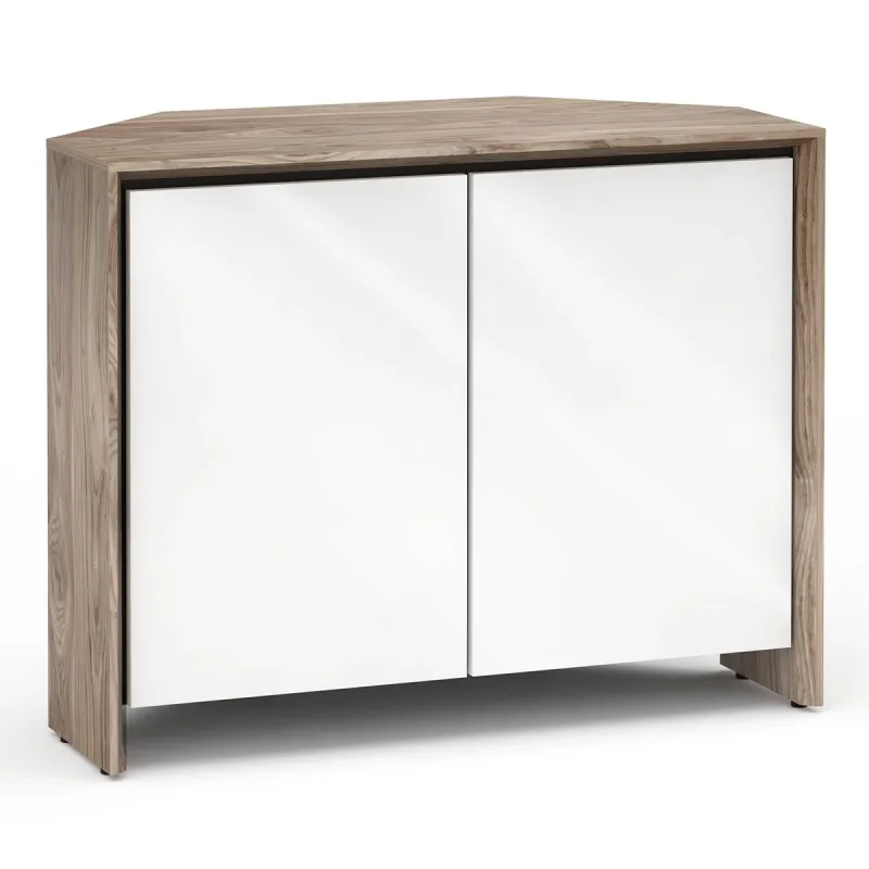 Salamander Designs Chameleon Collection Barcelona 323 Twin Corner AV Cabinet (Natural Walnut with Gloss White Doors)