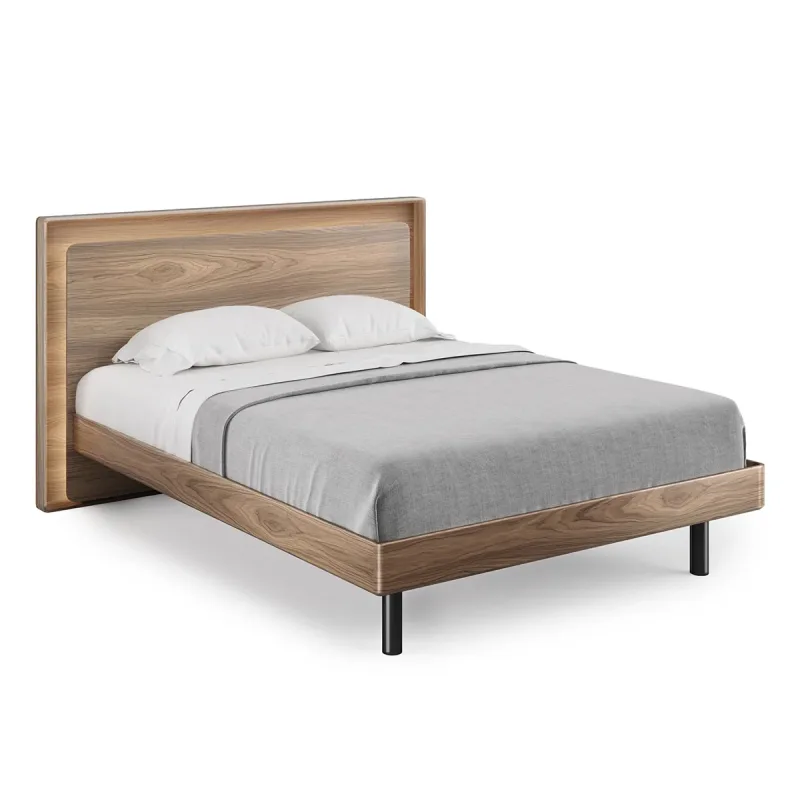 BDI Up-LINQ 9117 Queen Size Bed with Dual-Level Headboard, Dimmable Accent Lighting, and Integrated Power Stations (Natural Walnut)