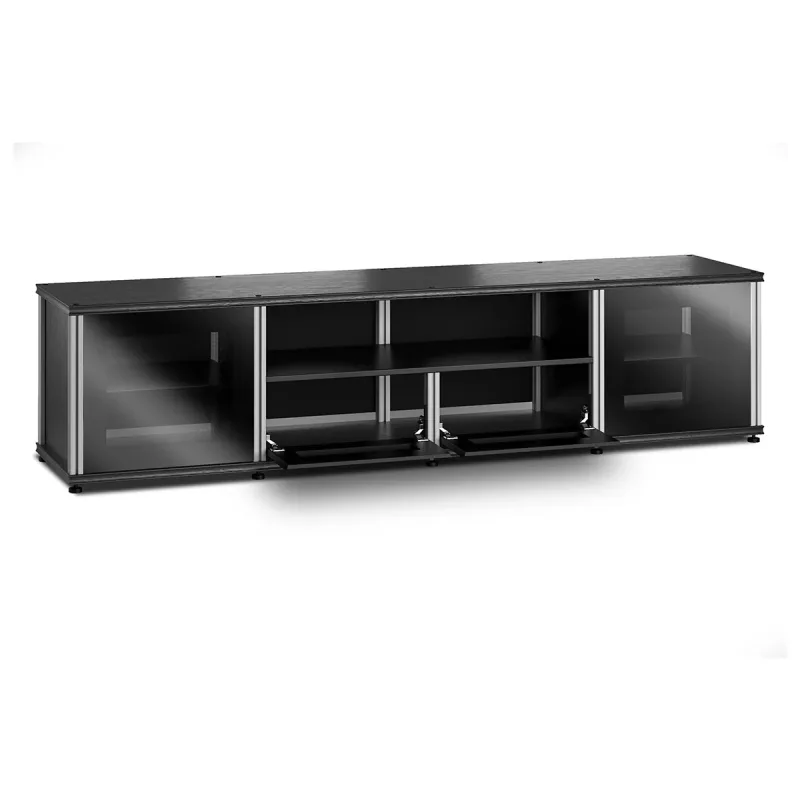 Salamander Designs Synergy 243 쿼드 AV 캐비닛 (블랙 오크, 블랙 유리 도어 및 알루미늄 포스트)