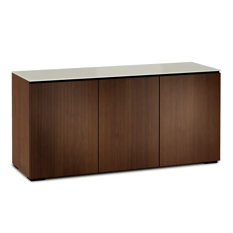 Salamander Designs Chameleon Collection Manhattan 337 Triple AV Cabinet (Medium Walnut Doors and Sides, Matte Taupe Glass Top)