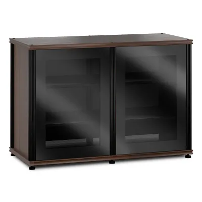 Salamander Designs Synergy 323 Twin AV Cabinet (Dark Walnut mit schwarzem Glas & schwarzen Posts)