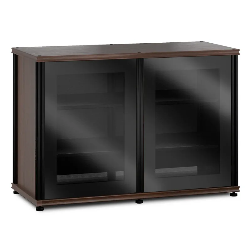 Salamander Designs Synergy 323 Twin AV Cabinet (Dark Walnut mit schwarzem Glas & schwarzen Posts)