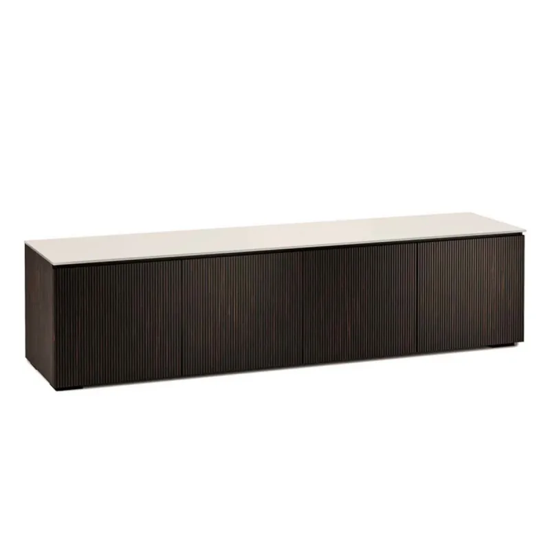Salamander Designs Chameleon Collection Manhattan 247 Quad AV Cabinet (Maro Ebony Doors and Sides, Matte Taupe Glass Top)