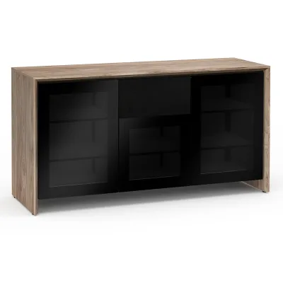 Salamander Designs Chameleon Collection Barcelona 336 integrierter Dreifach-Lautsprecher-Schrank (Naturwalnuss mit schwarzen Glastüren)