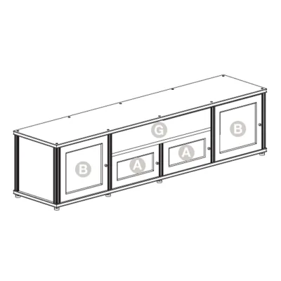 Salamander Designs Synergy 243 meuble AV quadruple (chêne noir avec portes en verre noir et montants en aluminium)