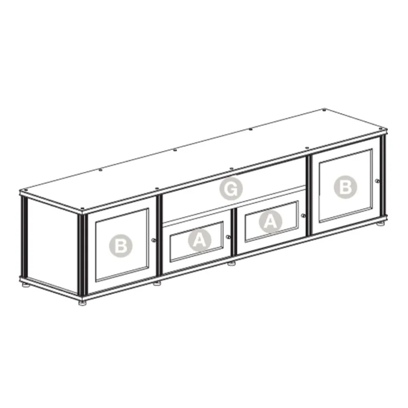 Salamander Designs Synergy 243 meuble AV quadruple (chêne noir avec portes en verre noir et montants en aluminium)