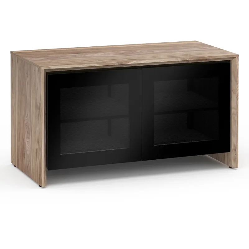 Salamander Designs Chameleon Collection Barcelona 221 Twin AV Cabinet (Natural Walnut with Black Glass Doors)