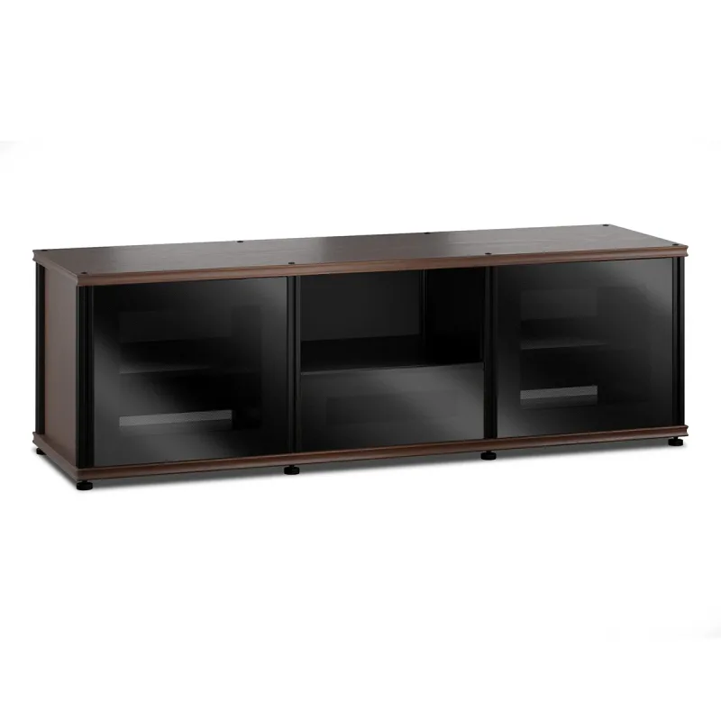 Salamander Designs Synergy 236 Triple AV Cabinet (Dark Walnut with Black Glass & Black Posts)