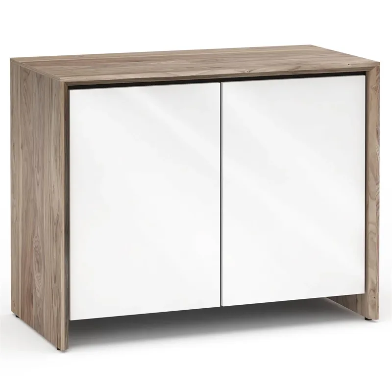Salamander Designs Chameleon Collection Barcelona 323 Twin AV Cabinet (Natural Walnut with Gloss White Doors)