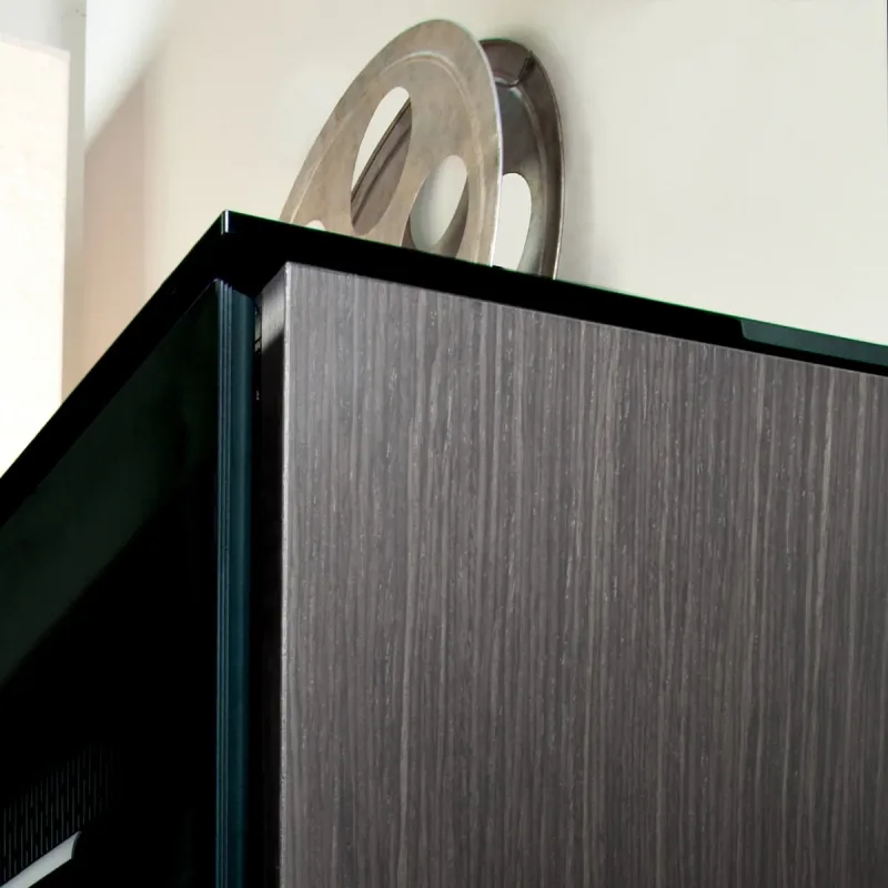 Salamander Designs Chameleon Collection Oslo 329 Twin Speaker Integrated Cabinet (Black Oak with Smoked Glass Doors & Black Glass Top)