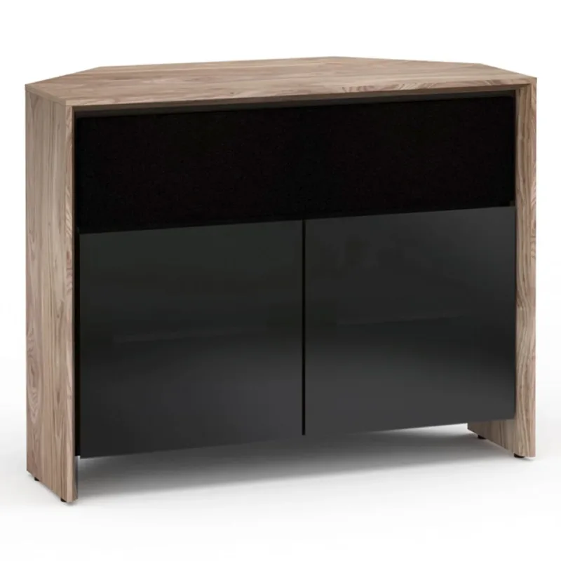 Salamander Designs Chameleon Collection Barcelona 329 Twin Corner Cabinet (Natural Walnut with Black Glass Doors)