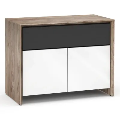 Salamander Designs Chameleon Collection Barcelona 329 Twin AV Cabinet (Natural Walnut with Gloss White Doors)
