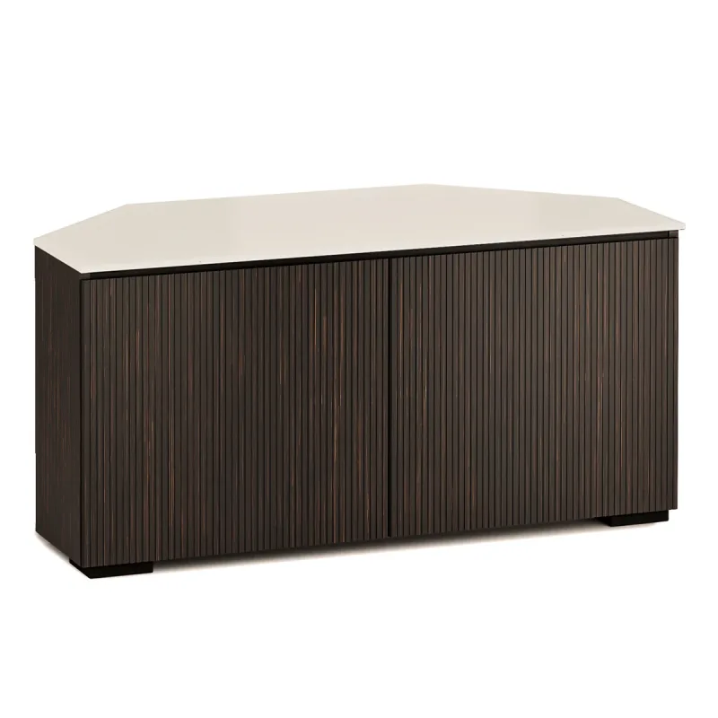 Salamander Designs Chameleon Collection Manhattan 221 Corner AV Cabinet (Maro Ebony Doors and Sides, Matte Taupe Glass Top)
