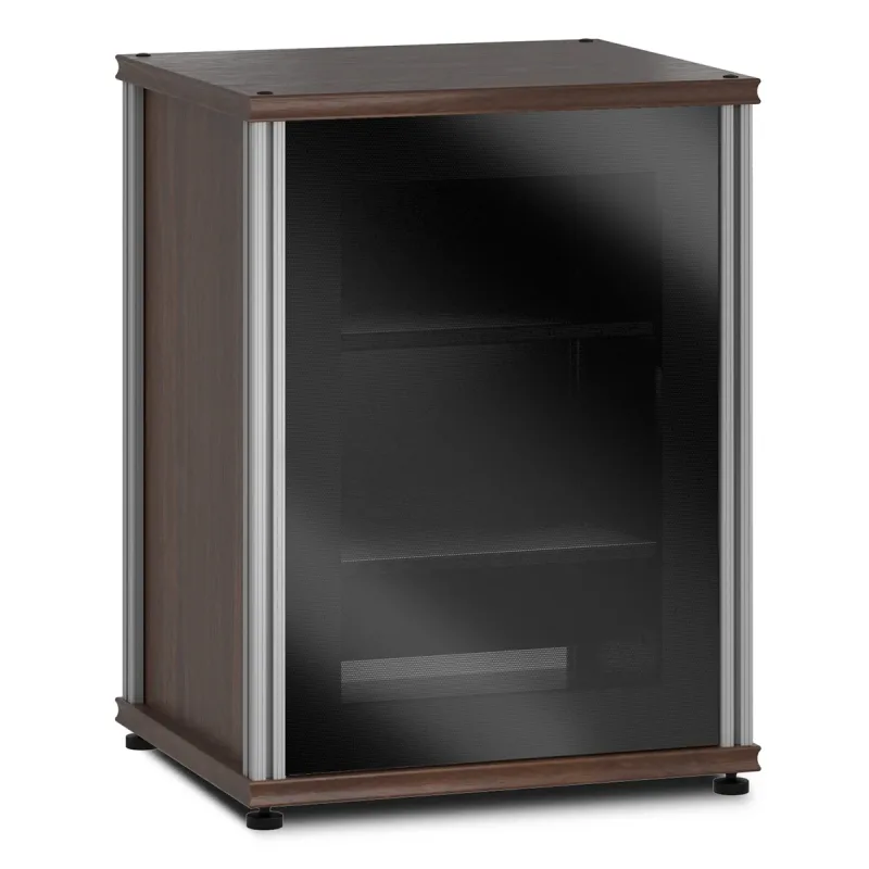 Salamander Designs Synergy 303 Single AV Cabinet (Dark Walnut with Black Glass & Aluminum Posts)
