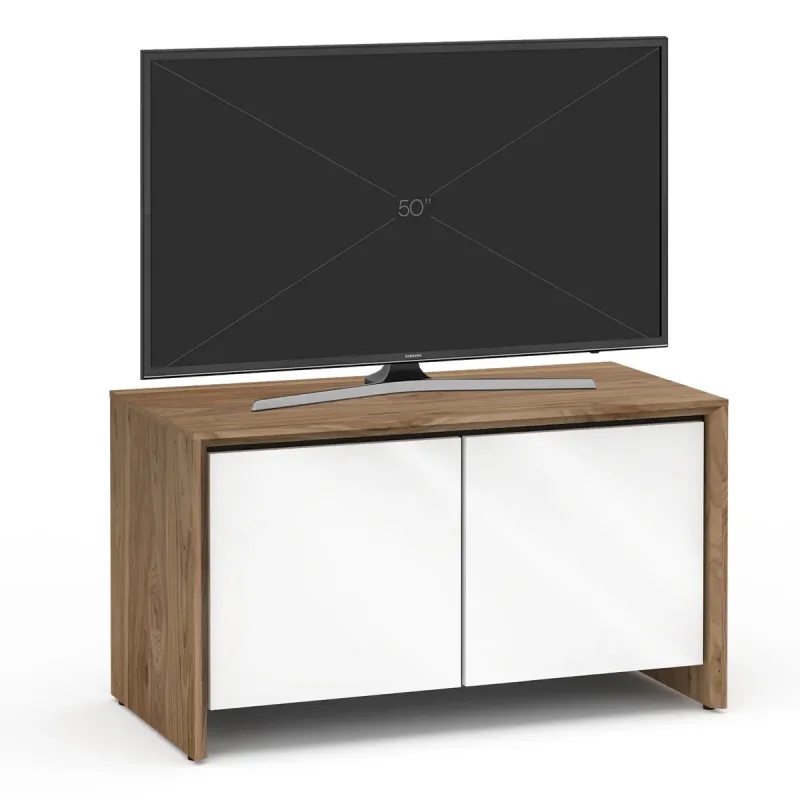 Salamander Designs Chameleon Collection Barcelona 221 Twin AV Cabinet (Natural Walnut with Gloss White Doors)