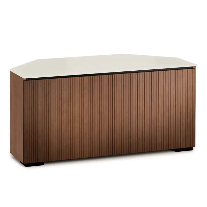 Salamander Designs Chameleon Collection Manhattan 221 Corner AV Cabinet (Medium Walnut Doors and Sides, Matte Taupe Glass Top)