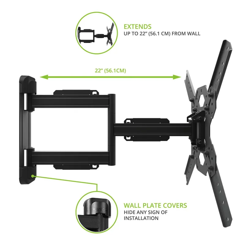 Kanto PS300 Full Motion Articulating Single Stud Mount til 26" - 60" TV (sort)