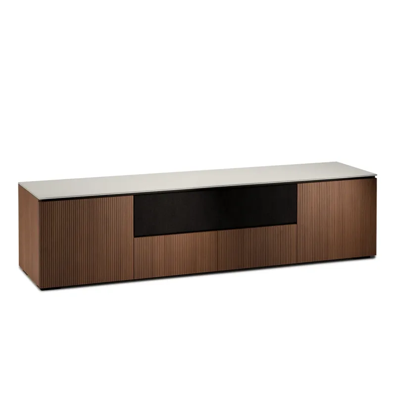 Salamander Designs Chameleon Collection Manhattan 245 Quad Speaker Integrated AV Cabinet (Medium Walnut Doors and Sides, Matte Taupe Glass Top)
