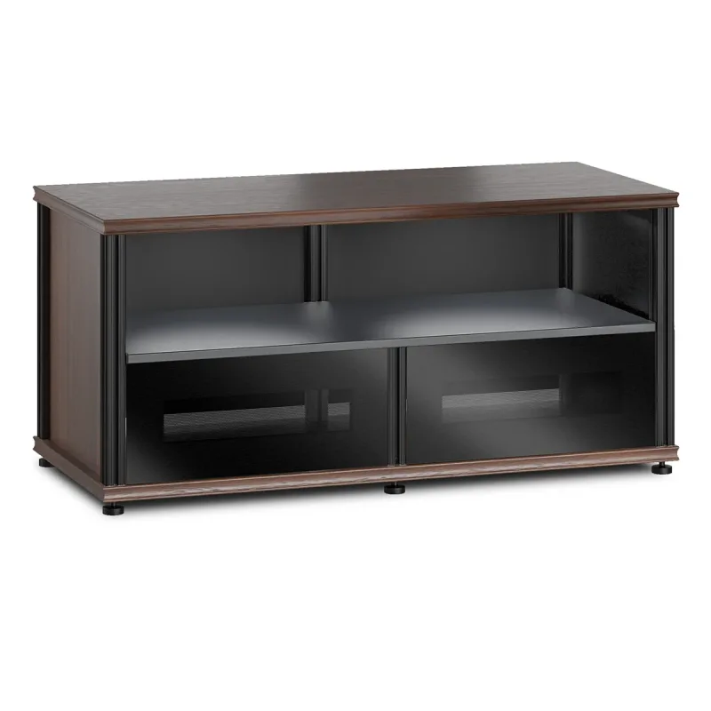 Salamander Designs Synergy 223 Twin AV Cabinet (Dark Walnut with Black Glass & Black Posts)