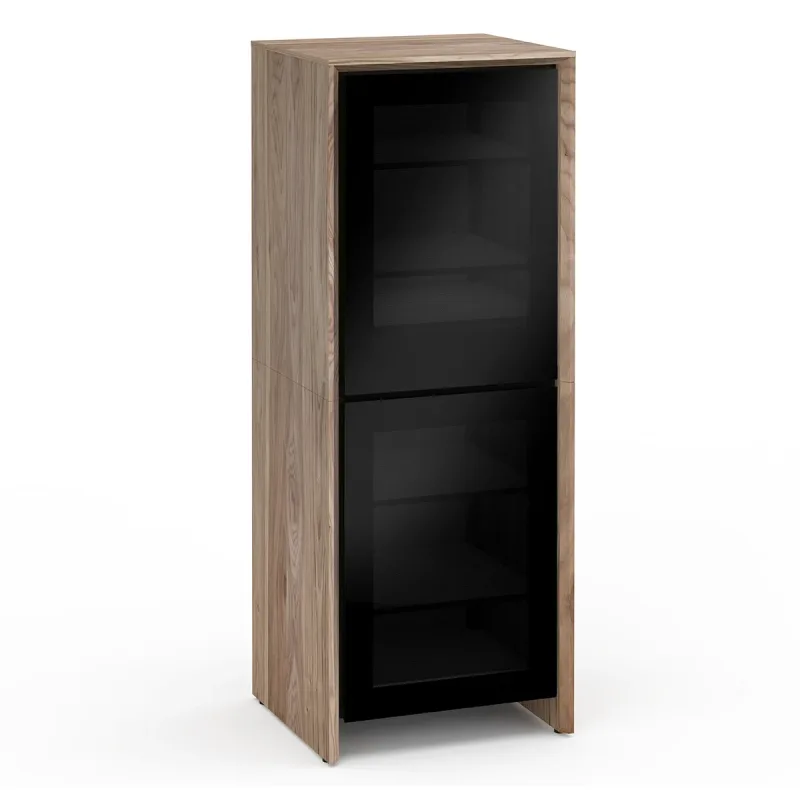 Salamander Designs Chameleon Collection Barcelona 617 Single Audio Cabinet (Natural Walnut with Black Glass Doors)