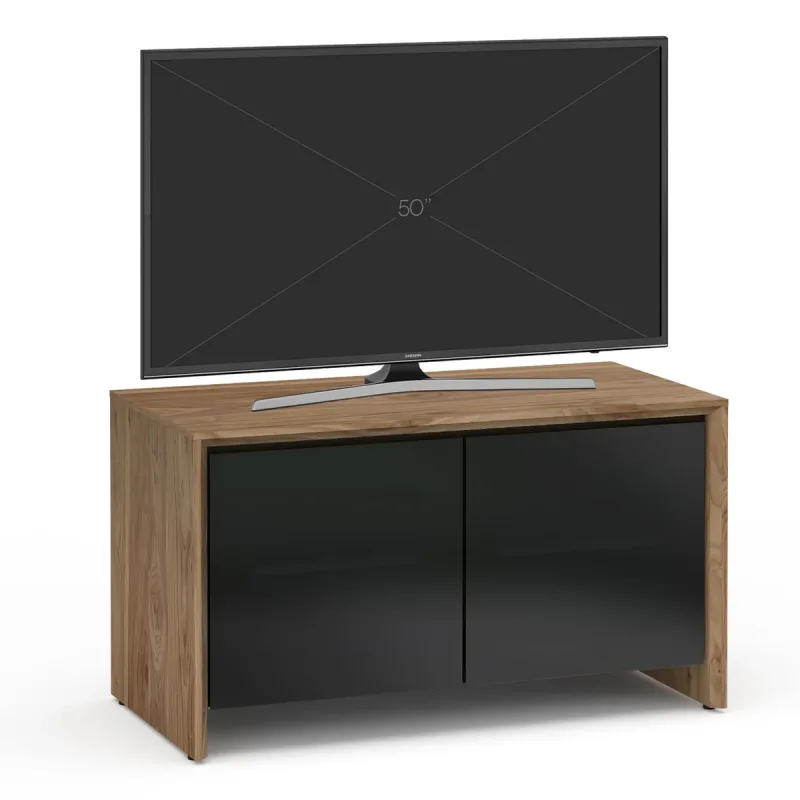 Salamander Designs Chameleon Collection Barcelona 221 Twin AV Cabinet (Natural Walnut with Black Glass Doors)